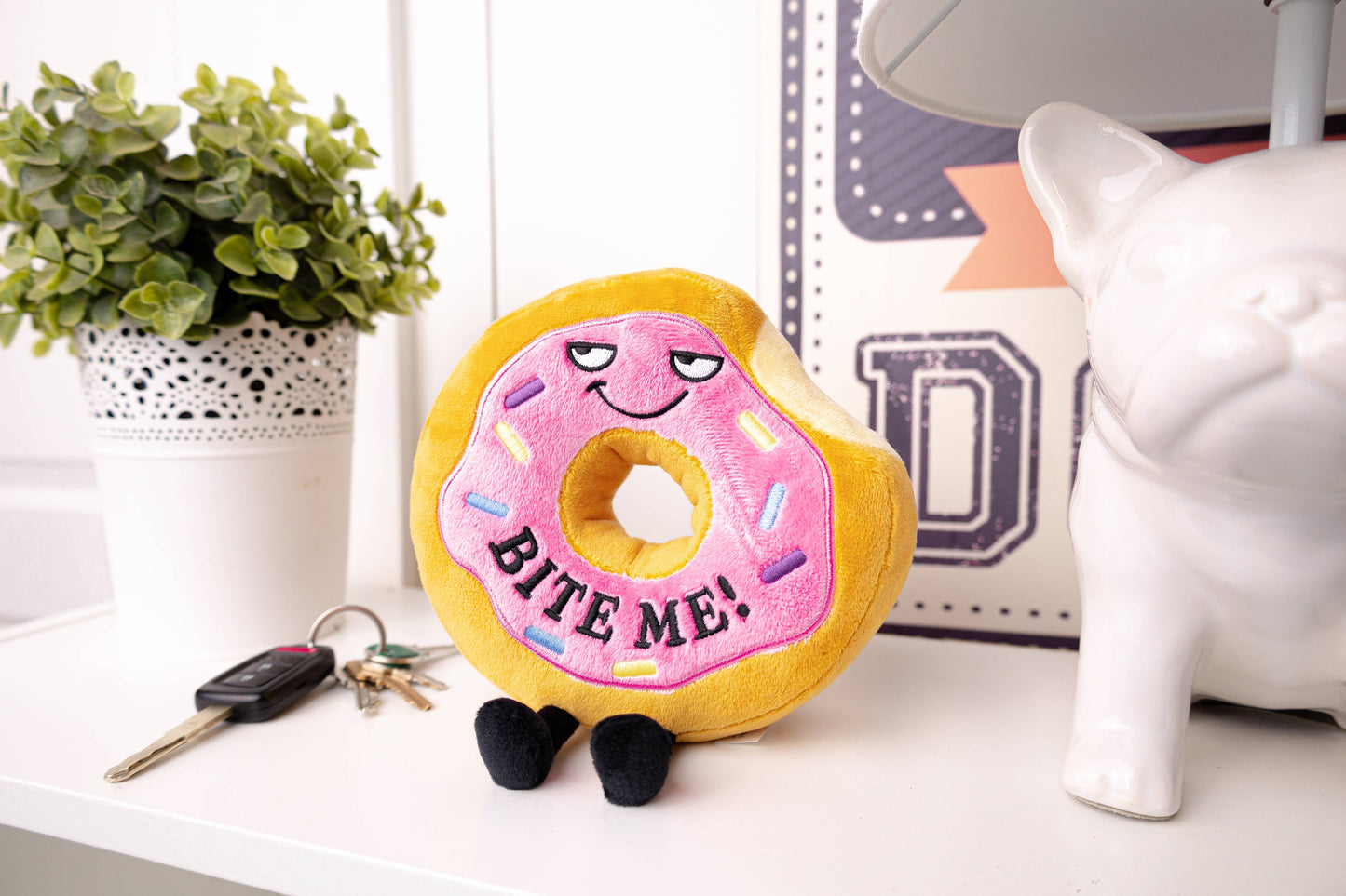 Punchkins Cute Pink Donut Plushie, Funny White Elephant Gift